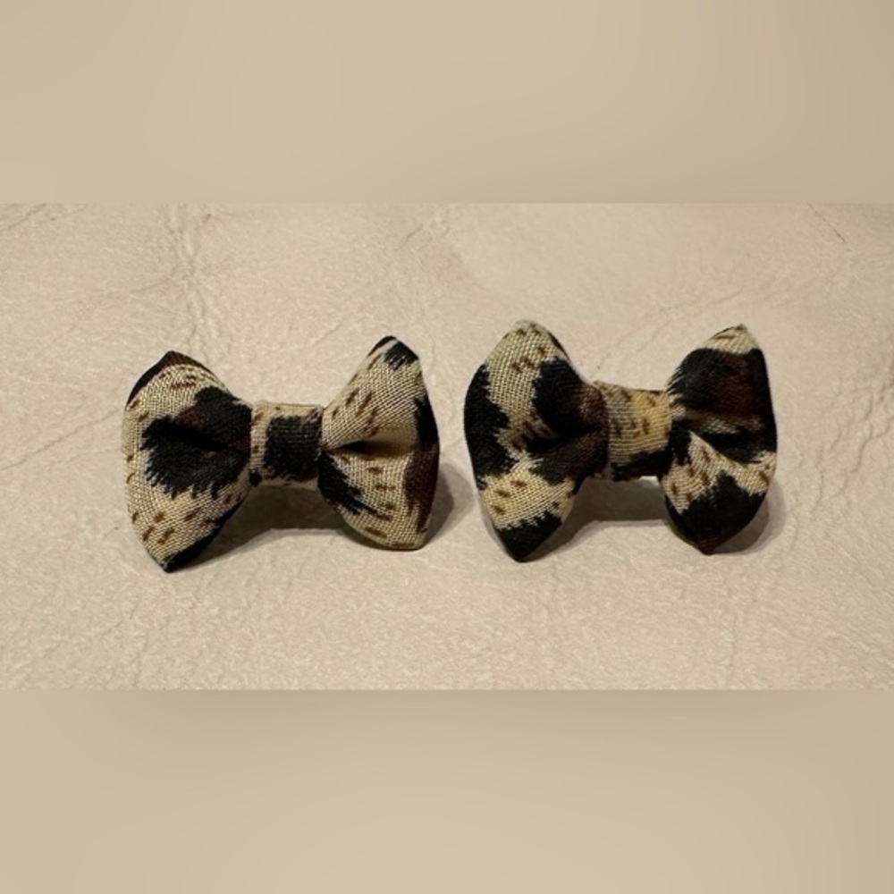 Leopard Print Fabric Bow Stud Earrings